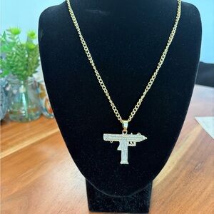 Iced out Uzi Pendant Necklace with Pavé Crystals